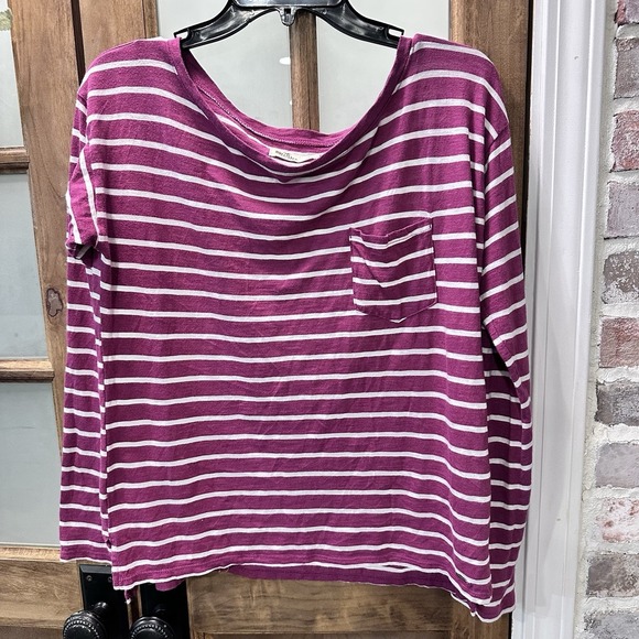Hollister Tops - Hollister Women's Striped Purple‎ White Long Sleeve Shirt Pocket Size L